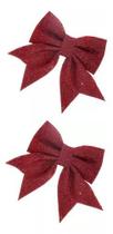 Laços Enfeite De Natal Vermelho Glitter 2 Unidades