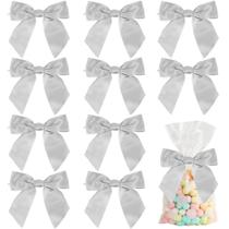 Laços Satin Twist Tie Bows AIMUDI Silver de 11 cm para sacolas de guloseimas, 36 unidades