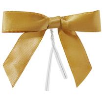 Laços Twist Tie Bows Juvale Satin, fita dourada pré-amarrada, pacote com 100
