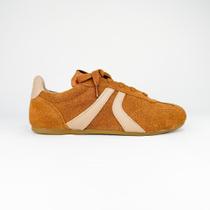 Lais - tênis feminino em camurça solado reto caramelo 2062