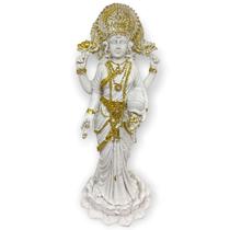 Lakshmi na Flor de Lótus em Pé Branco em Resina 25 cm - META ATACADO