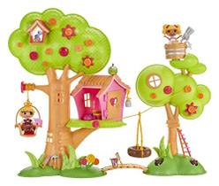 Lalaloopsy Mini Treehouse Playset com 2 Bonecas, 2 Animais de Estimação e mais de 18, Tire Swing, Tirolesa, Redes, Clubhouse, Artist Spot Splatter Splash & Pirate Patch Treasurechest