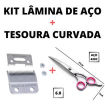 Lâmina De Aço +Tesoura Curvada Kit P/ Tosa Higienica Petshop