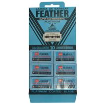 Lâmina de Barbear Feather Platinum 60 Peças em Aço Inoxidável Japonês com Revestimento em Platina para Barbear Profissional