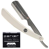 Lâmina de barbear Parker SRW Straight Edge para homens com lâminas de barbear de ponta única de aço inoxidável 100% Parker Platinum para barbear em barbearia
