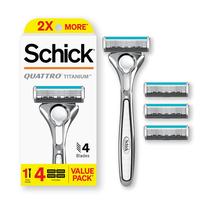Lâmina de Barbear Schick Quattro Titanium - 1 Alça e 4 Cartuchos