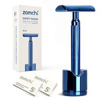 Lâmina de segurança ZOMCHI Double Edge com suporte + 10 lâminas azul