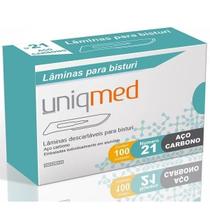 Lamina para Bisturi AÇO Carbono N21 CX com 100 Unidades Uniqmed Lamina para Bisturi AÇO Carbono N21 CX com 100 Unidades Uniqmed