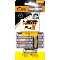 Lâminas de barbear BIC Flex 5 recarregáveis para homens + 1 alça e 7 cartuchos