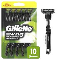 Lâminas de barbear descartáveis Gillette Mach3 Sensitive para homens 10 unidades