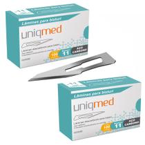 Laminas para bisturi aço carbono n11 kit 2cx uniqmed tamanho:n11