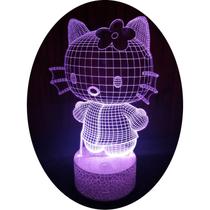Lâmpada 3D Illusion LED de 7 cores Kitty com cabo USB