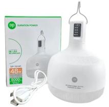 Lâmpada 48W Emergência LED Recarregável USB Bivolt Lampião Tático Camping Pesca Gancho Embutido