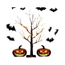 Lâmpada De Árvore De Bétula Laranja E Roxa Brilhante Para Halloween, 24L, Ramo Preto, Decoração