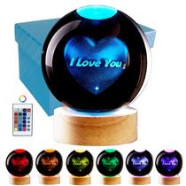 Lâmpada de bola de cristal 3D, luz noturna LED realista, luz que muda de cor de 16 cores, controle remoto regulável, lâmpada Romantic I Love You