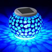 Lâmpada de bola de mosaico solar WSgift azul impermeável ao ar livre