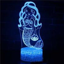 Lâmpada de ilusão LED 3D Night Light Mermaids Anime para crianças