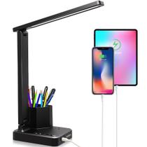 Lâmpada de mesa COZOO LED com 2 portas de carregamento USB e 2 porta-canetas Lâmpada de mesa COZOO LED com 2 portas de carregamento USB e 2 porta-canetas