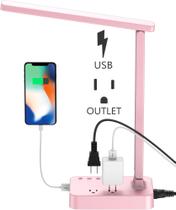 Lâmpada de mesa Drevet LED com porta de carregamento USB e 2 tomadas AC
