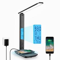 Lâmpada de mesa LAOPAO LED com carregador sem fio, porta USB e relógio Lâmpada de mesa LAOPAO LED com carregador sem fio, porta USB e relógio