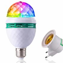 Lâmpada de Palco Mini Globo Led Colorida RGB Giratória para Festa Boate Bivolt 3W Adaptador Soquete Lâmpada de Palco Mini Globo Led Colorida RGB Giratória para Festa Boate Bivolt 3W Adaptador Soquete