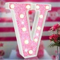 Lâmpada Elnsivo Pink Glitter LED Letter V alimentada por bateria Lâmpada Elnsivo Pink Glitter LED Letter V alimentada por bateria