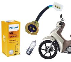 Lâmpada Farol M5 Philips + Soquete Pop Dream Biz 100 125 Nxr Bros Crypton Neo