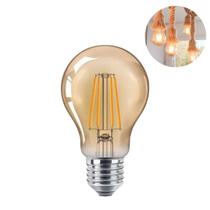 Lâmpada Filamento Led A60 Decorativa 4w Bivolt E27 Varal de Luz Retrô Vintage Lustre Amarelo Âmbar