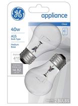 Lâmpada GE Appliance Clear 40W A15 E26 415lm, pacote com 2