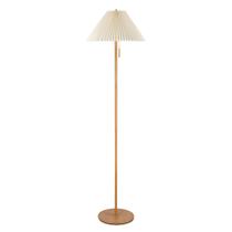 Lâmpada GLOBE 157 cm, base em tom de madeira, sombra plissada