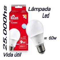 Lâmpada Led 9w Bulbo Bivolt Branca 6500k equivalente a uma lampada de 60w vida util 25mil horas - KIAN