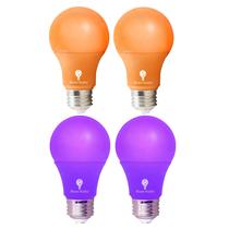 Lâmpada LED Bluex Bulbs A19 roxa/laranja 9W 120V, pacote com 4 Lâmpada LED Bluex Bulbs A19 roxa/laranja 9W 120V, pacote com 4