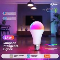 Lâmpada LED Dimmable RGB C+W 14W Zigbee E27, Aplicativo Smart Life, Alexa, Google Home, MOES, Tuya