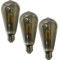 Lampada Led Multi Filamento Fume 30W Vintage Kit 3 Uni Bivolt Iluminaçao Decoraçao Luz Sala Quarto Varanda Ambientes Branco Quente