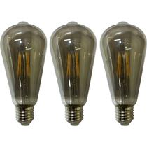 Lampada Led Multi Filamento Fume Retro 30W Kit 3 Uni Vintage Bivolt Iluminaçao Quarto Sala Varanda Casa Branco Quente