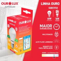 Lâmpada Led Ouro Pera 9W Bivolt BR6500K Ourolux Lâmpada Led Ouro Pera 9W Bivolt BR6500K Ourolux