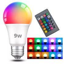 Lampada Led RGB 16 Cores 9w Multicolorida Controle Remoto Luzes Ajustavel E27 Decoraçao Casa Salao Quarta Sala Iluminaçao - Economia Solar