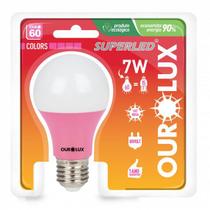Lampada LED S60 Bulbo 7 watts bivolt Rosa OUROLUX