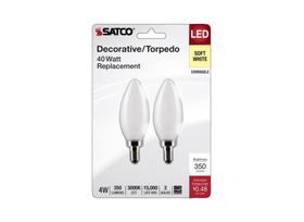 Lâmpada LED Satco 4W 3000K Frosted E12 regulável, pacote com 2