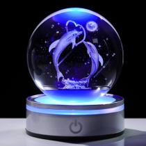 Lâmpada LED Snow Globe Movdyka 3D Dolphin Crystal Ball de 8 cm