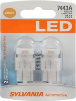 Lâmpada LED SYLVANIA 7443 T20 Amber Mini para sinais de estacionamento e mudança de direção Lâmpada LED SYLVANIA 7443 T20 Amber Mini para sinais de estacionamento e mudança de direção