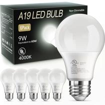 Lâmpada LED TJOY A19 9W 800lm 4000K E26 120V, pacote com 6 Lâmpada LED TJOY A19 9W 800lm 4000K E26 120V, pacote com 6