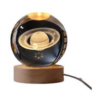 Lâmpada LED USB 3D Planeta Cristal 6cm Sistema Solar Galáxia Para Decoração De Quarto Presente