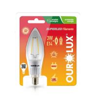 Lampada LED Vela Filamento Clara Bocal E-14 3 watts 2700K branco morno OUROLUX Lampada LED Vela Filamento Clara Bocal E-14 3 watts 2700K branco morno OUROLUX