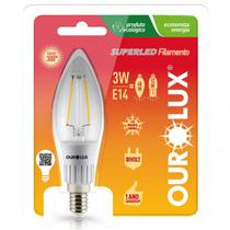 Lampada LED Vela Filamento Clara Bocal E-14 3 watts 2700K branco morno OUROLUX Lampada LED Vela Filamento Clara Bocal E-14 3 watts 2700K branco morno OUROLUX