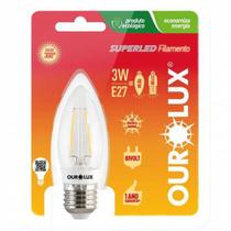 Lampada LED Vela Filamento Clara Bocal E27 3 watts Bivolt 2700k Branco Morno OUROLUX Lampada LED Vela Filamento Clara Bocal E27 3 watts Bivolt 2700k Branco Morno OUROLUX
