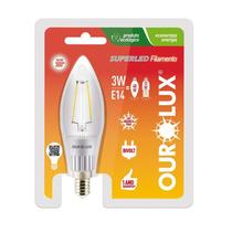 Lampada LED Vela Filamento Clara Bocal E27 3 watts Bivolt 6000k Branco Neutro OUROLUX Lampada LED Vela Filamento Clara Bocal E27 3 watts Bivolt 6000k Branco Neutro OUROLUX