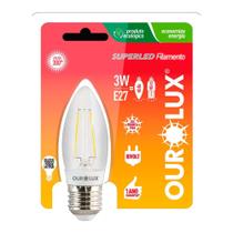 Lampada led vela filamento clara e27 3w bivolt 2700k - ourolux