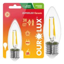 Lampada led vela filamento clara e27 3w bivolt 2700k - ourolux