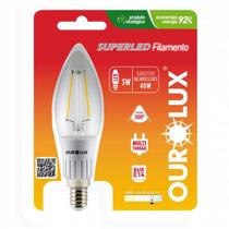 Lampada LED Vela Filamento Fosca Bocal E14 3 watts Bivolt 6000K Branco neutro OUROLUX Lampada LED Vela Filamento Fosca Bocal E14 3 watts Bivolt 6000K Branco neutro OUROLUX
